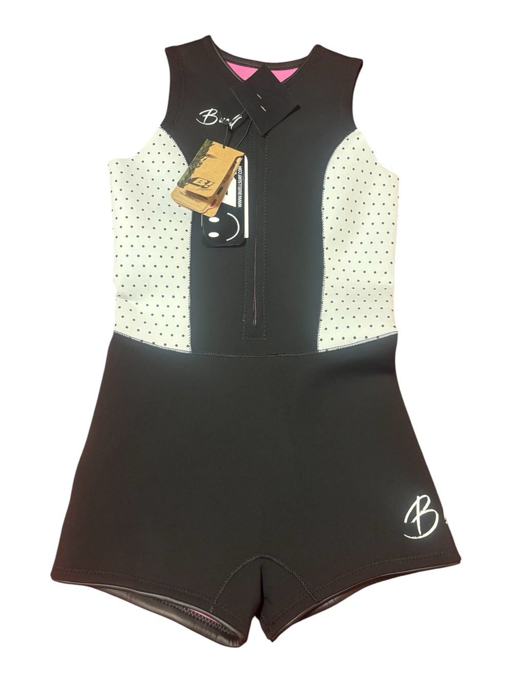 Buell Black Short John Wetsuit with White Polka Side Panels